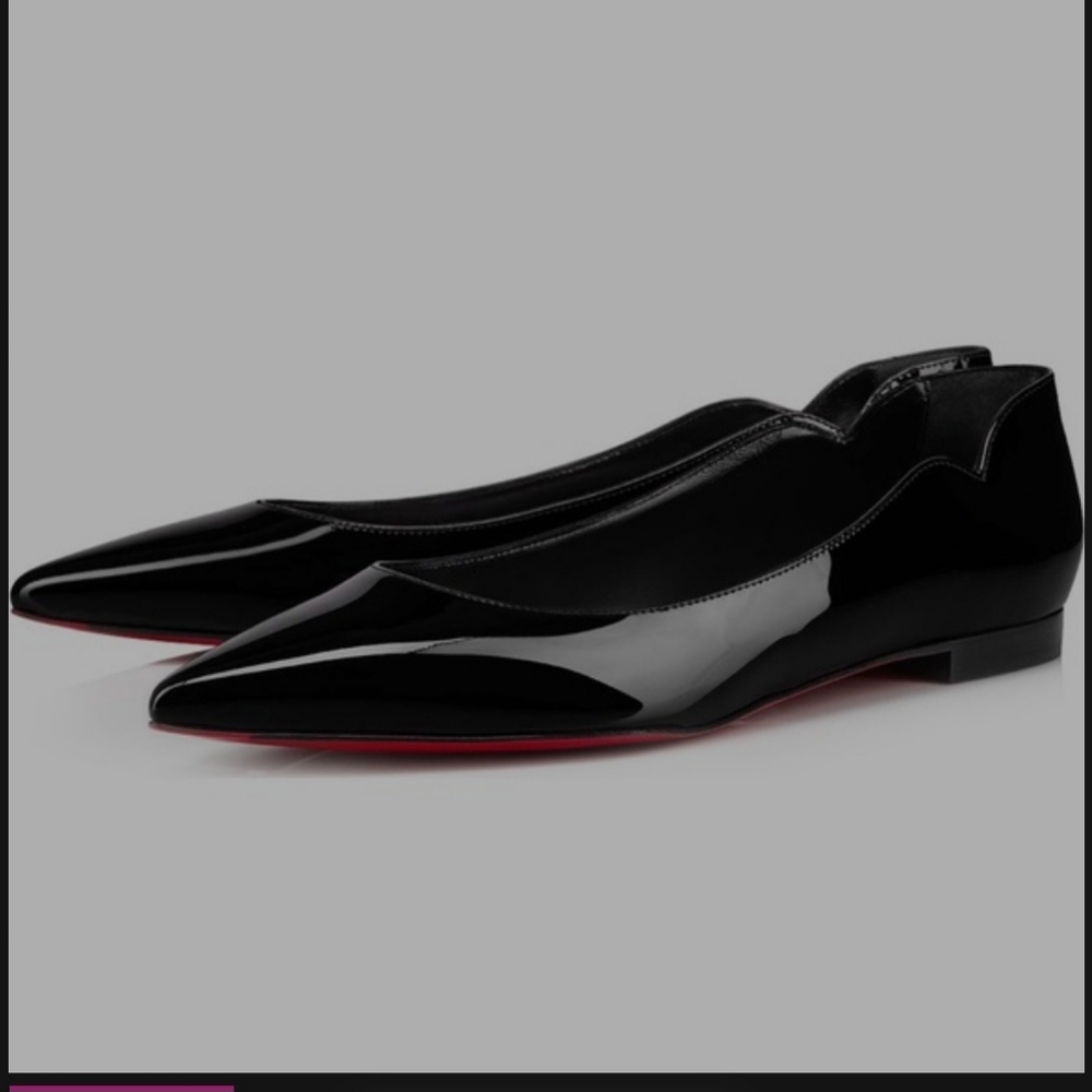 Brand New Christian Louboutin Black Patent Leather Flats Size 40